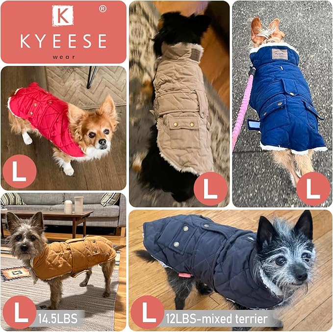 KYEESE Dog Coat Warm Pet Winter Puffer Coat with Leash Hole Soft Pet Sweater for Cold Weather Waterproof Dogs Jacket with Fleece Lined Thick Cat Clothes with Pocket Windproof Dog Coats for Small Dogs
