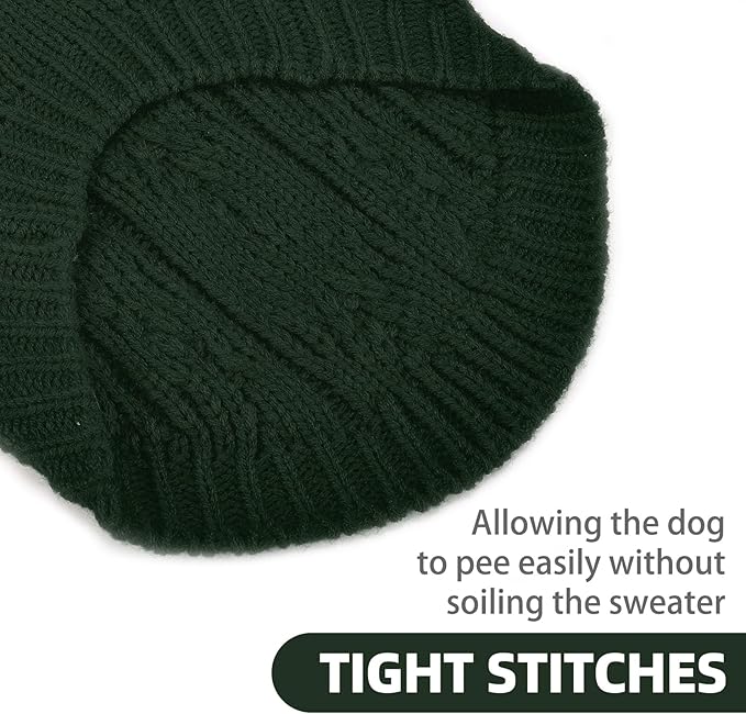 PUPTECK Dog Sweater, Turtleneck Warm Knitted Pullover Coat, Thick Cable Knitwear Clothes in Winter, Pet Apparel Outfits for Large Dogs, for Cold Weather Indoor & Outdoor, Deep Green ML