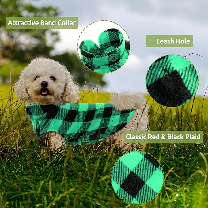 KAMA BRIDAL Spring Autumn Winter Coat Pullover Fleece Vest for Cats Small and Medium Dogs Thin Sweater Green & Black Plaid (Green, XXS)
