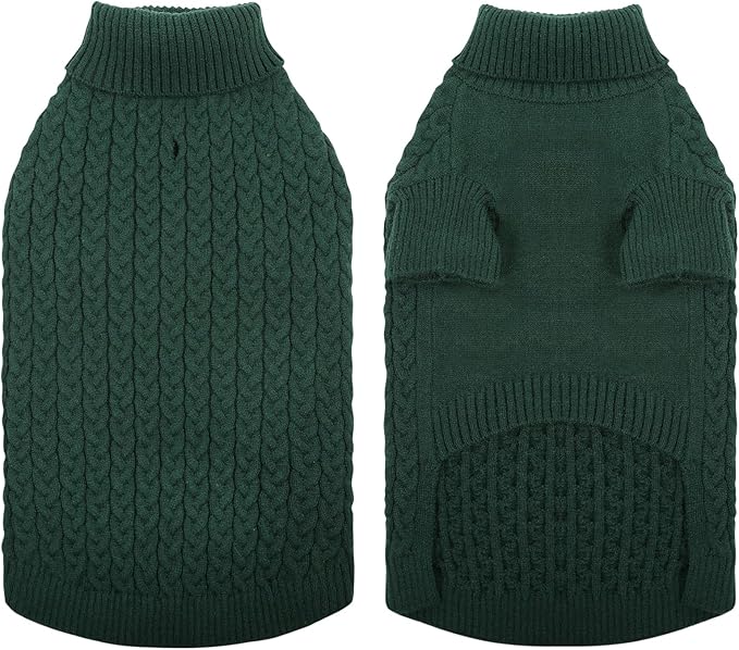 SAWMONG Dog Sweater, Dog Sweaters for Large Dogs Girls Boys, Pullover Turtleneck Knitted Doggy Sweatshirt, Cold Weather Pet Clothes（Green, X-Large