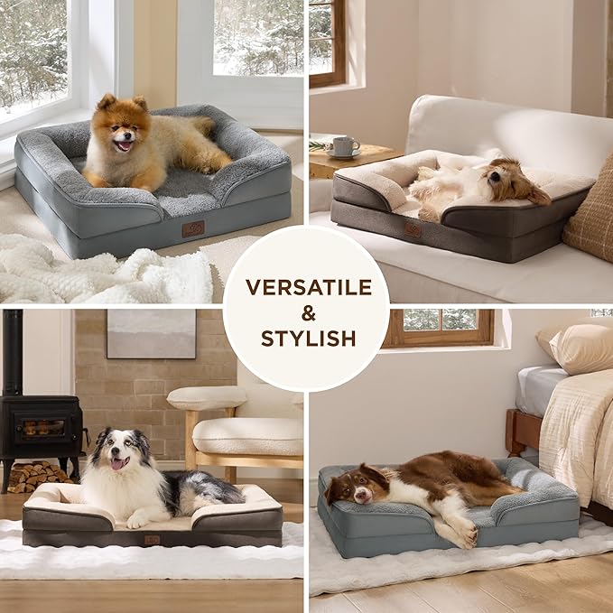 Bedsure Self Warming Orthopedic Dogs Bed for Small Dogs - Washable Small Dog Bed Waterproof, Comfort Pet Couch with Removable Cover, Supportive Foam Pets Sofa with Nonskid Bottom, Brown
