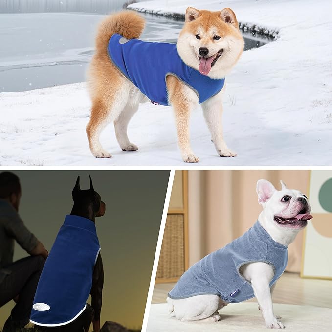 cyeollo 2 Pack Fleece Dog Sweater Pullover Dog Sweatshirt Reflective Lightweight Sweaters Pet Clothes for Small Dogs Boy Girl Pet Apparel Blue, Mist Blue, M