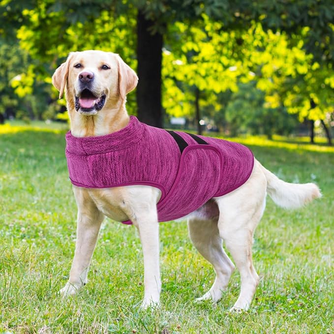 Queenmore XL Dog Sweaters, Soft Fleece Vest Pullover Dog Jacket with Leash Hole, Warm Winter Dogs Clothes Cold Weather Doggy Dachshund Sweater for Large Dogs Cats Boy or Girl (Cationic Berry, XL)