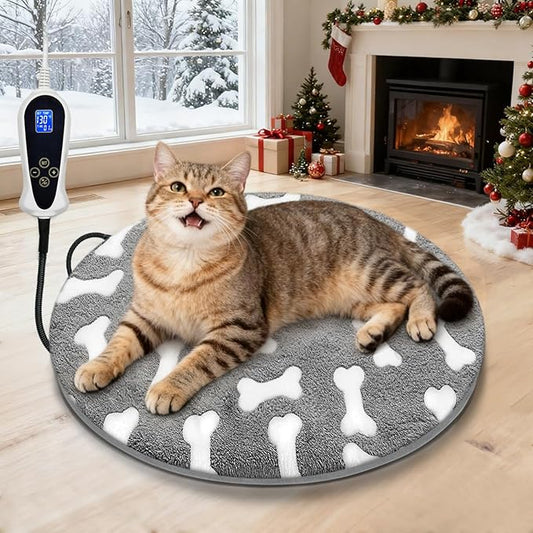 Bestio Cat Heating Pad 16 in Pet Heating Pad with Smart Thermostat Switch Normal On Function (1-24 Hours) Metal Protective Tubing with a Soft Fabric Cover - Gray
