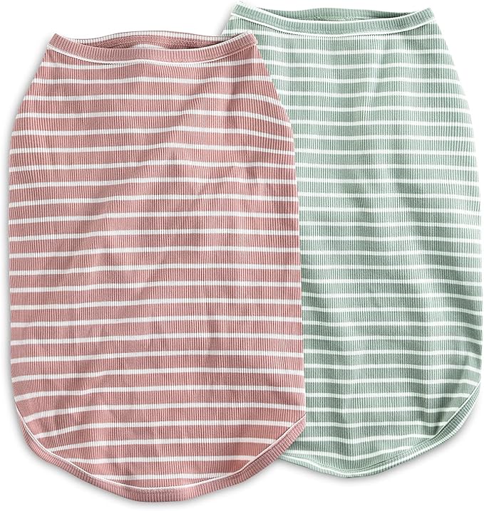 Koneseve Dog Shirt Vest Lightweight Stretchy Dog T-Shirts Soft Cool Sleeveless Stripe Vests Breathable Clothes for Puppy Kitty Cats Small Medium Large Dogs 2 Pack Pink + Green [ 2XL ]