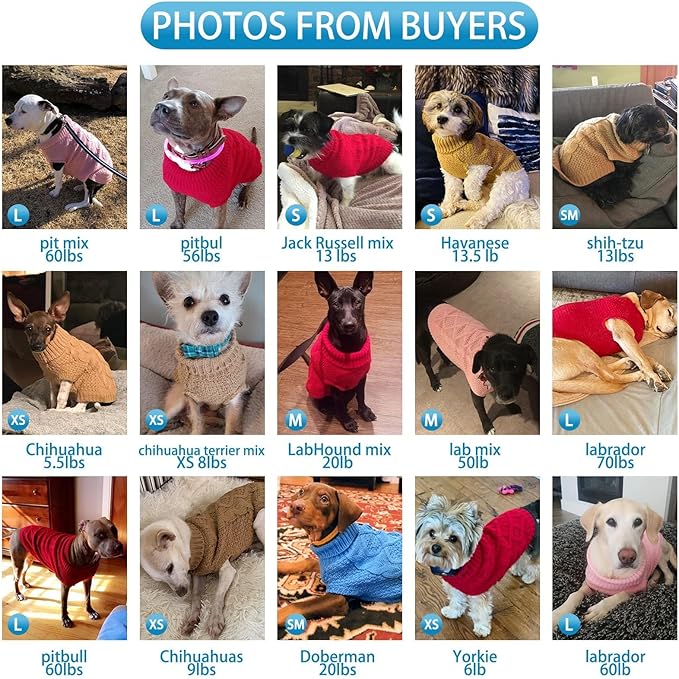 Mihachi Turtleneck Dog Sweater - Winter Coat Apparel Classic Cable Knit Clothes with Leash Hole for Cold Weather, Ideal Gift for Pet in New Year X-Small