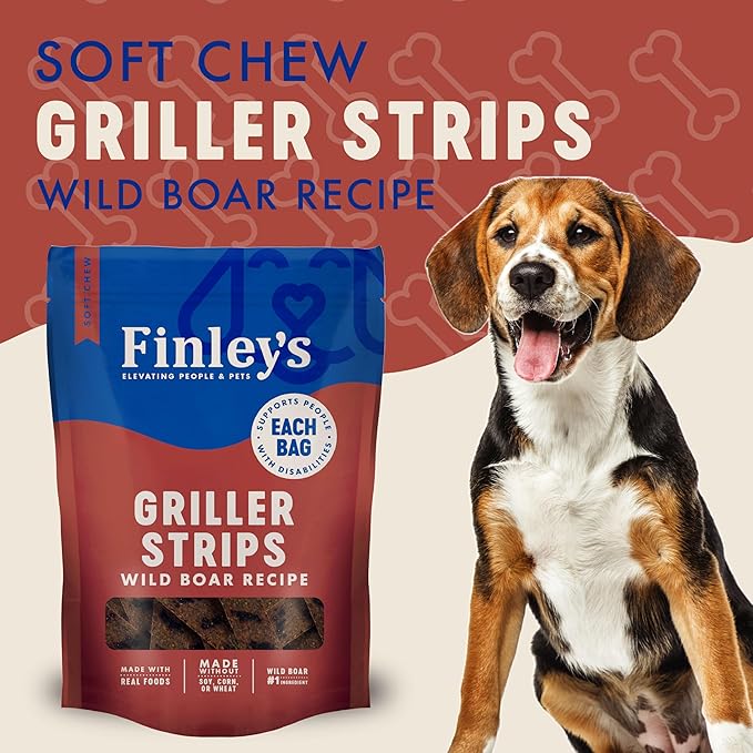 Finley's Wild Boar Griller Strips Dog Treats, Real Wild Boar, Grain-Free, Soft-Chew, Made in USA, 14.5 Ounce (Pack of 1)