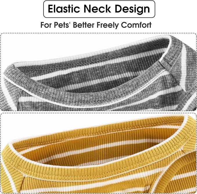 Koneseve Dog Shirt Vest Lightweight Stretchy Dog T-Shirts Soft Cool Sleeveless Stripe Vests Breathable Clothes for Puppy Kitty Cats Small Medium Large Dogs 2 Pack Yellow + Light Grey [ 2XL ]
