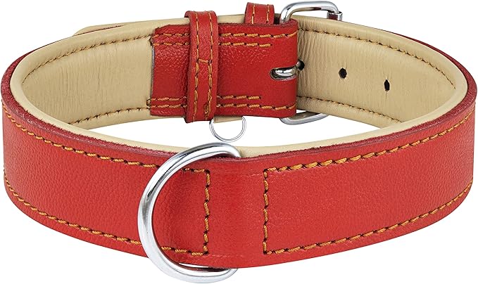 Riparo Red Leather Dog Collar - Heavy Duty Wide Dog Collar for Small, Medium, Large and Extra Large Dogs with Dog Tag Holder (XXL: 2” Wide for 26”-29” Neck, Red)