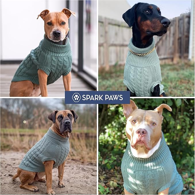Spark Paws Knit Dog Sweater – Ultra Soft Warm Winter Dog Sweater for Small, Medium & Large Dogs – Stretch Fit Pet Sweater for French Bulldog, Pitbull, Girl & Boy Dogs Jacket, (Pine Green, 3XL)