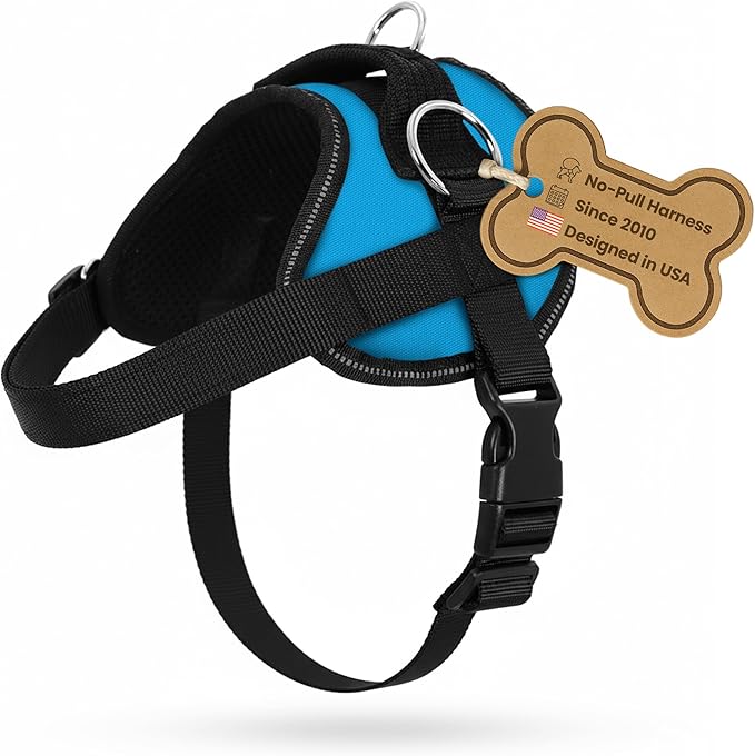Bark Appeal Aqua Blue No-Pull Dog Harness for Small to Medium Sized Pets – Adjustable, Reflective Vest with 3 Leash Clips for Added Control, Easy Walks & Training – Medium