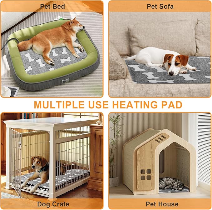 Bestio Large Dog Heating Pad 34×21 in Heated Dog Cat Bed with Upgraded Smart Switch,Added Constant On Function，UL&MET Dual Certification with Washable Cover-Gray