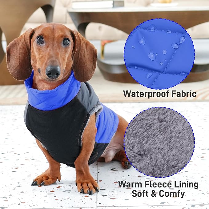 Warm Fleece Dog Coats for Medium Dogs,D-Rings Waterproof Puppy Jacket for Cold Winter,Blue XL
