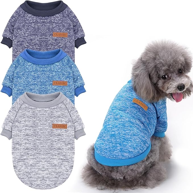 Idepet Pet Dog Classic Knitwear Sweater 3 Pcs, Fleece Coat for Small,Medium Dogs,Warm Pet Dog Cat Clothes,Soft Puppy Customes for Dog Grils Boys,X-Large
