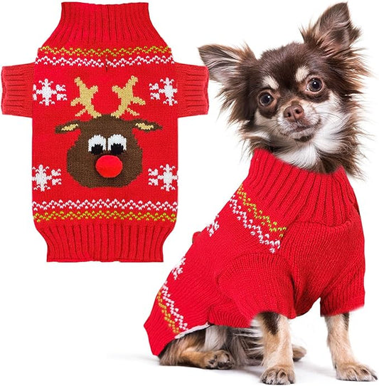 PETCARE Dog Christmas Sweater Red Ugly Funny Cute Cartoon Reindeer Cat Sweaters Jumper Holiday Dog Clothes Puppy Sweaters for Small Medium Large Dogs Fall Winter Outfits Xmas Dogs Costume,Small