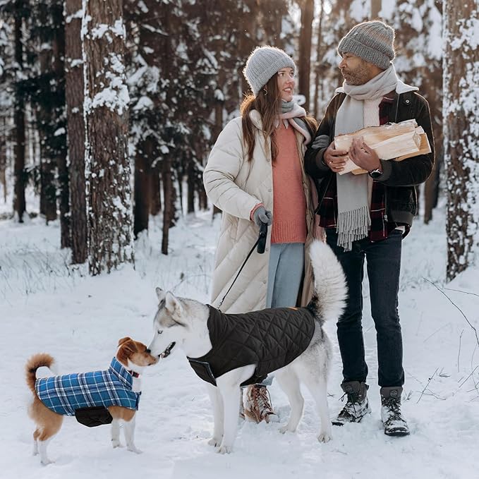 Kuoser Waterproof Dog Coat, Reversible Dog Jacket for Small Dogs, Adjustable Durable Doggie Winter Coat Warm Cozy Puppy Cold Weather Apparel from Small to Large Breed, Blue S