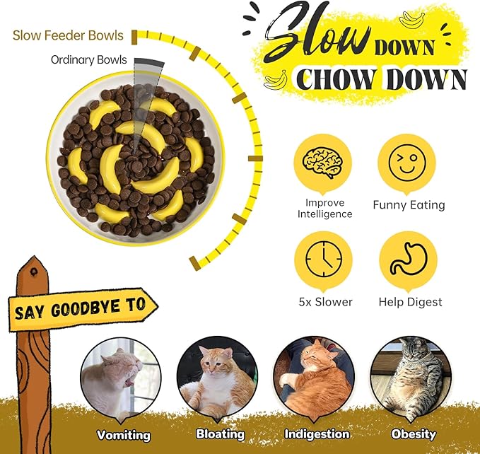 Ceramic Cat Slow Feeder Bowl - Vibrant Cat Feeding Bowl - Cute Maze Food Dish for Slow Eating - Dishwasher Safe - 6.3''W x 1.2''H - 7 OZ - Red