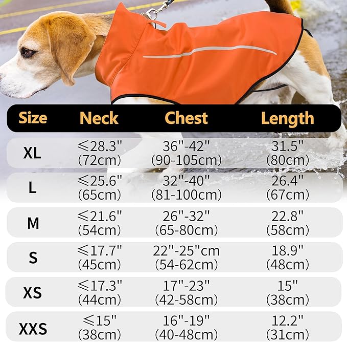 Mile High Life Dog Raincoat, Adjustable Waterproof Reflective Rain Jacket for Small Medium Large Dogs, Lightweight Breathable Pet Rain Coat with Leash Hole(Orange,M Chest 26-32")