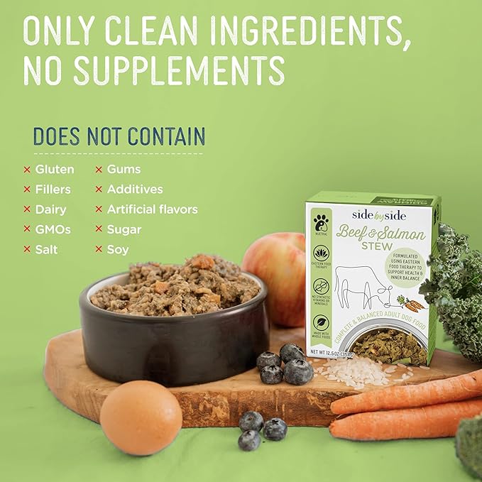 Side by Side Beef & Salmon Stew - Neutral Wet Dog Food & Dog Food Topper for All Breeds - Made with Nutrients & Whole Raw Ingredients - No Artificial Additives or Fillers - USA Made (12.5 oz, 6-Pack)
