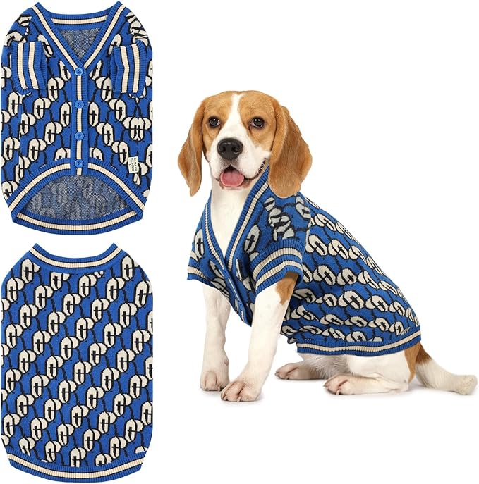 Pet Sweaters for Dogs Boys and Girls, Dynamic Letter Patterned Dog Sweater,Dog Cardigan,Pet Clothes,Pet Knitted Clothing,Fit for Different Seasons and Kinds of Dogs (Blue 2XL)