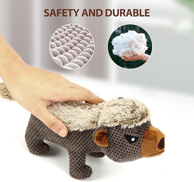 IOKHEIRA Dog Plush Toys for Aggressive Chewers, Indestructible Dog Squeaky Toys with Crinkle Paper, Durable Teething Chew Toys for Medium and Large Breed (Grey)