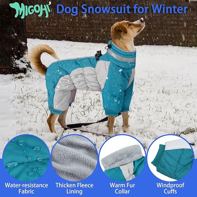 MIGOHI Full Body Dog Coat - Warm Reflective Small Dog Winter Coat with Harness, Turtleneck Fleece Jacket for Dogs,Four-Leg Windproof Puffer Jackets Snowsuit with Zipper for Small Medium Large Dogs,XS