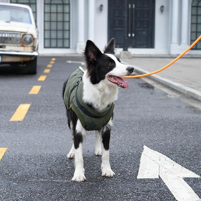 Dog Jacket with Harness,Fleece Lined Warm Puppy Coat for Winter,Soft Windproof Large Dog Vest,Green XXXL