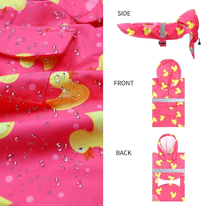 NACOCO Large Dog Raincoat Adjustable - Pet Rubber Ducks Yellow Water Proof Clothes Lightweight Rain Jacket Poncho Hoodies with Strip Reflective Pink (Pink XXXL, Yellow Duck)