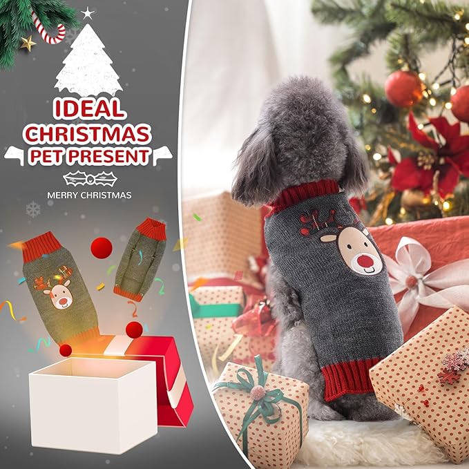 PETCARE Reindeer Christmas Dog Sweater Gray Cat Sweater Vest Cartoon Elk Pet Holiday Dog Clothes Puppy Sweaters for Small Medium Large Dogs Cats Fall Winter Outfits Xmas Dogs Costume,Small
