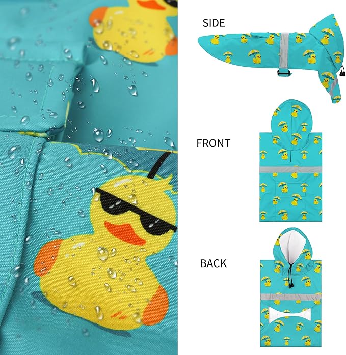NACOCO Large Dog Raincoat Adjustable - Pet Rubber Ducks Yellow Water Proof Clothes Lightweight Rain Jacket Poncho Hoodies with Strip Reflective Pink (Lake Green 2XL, Sunglass Duck)