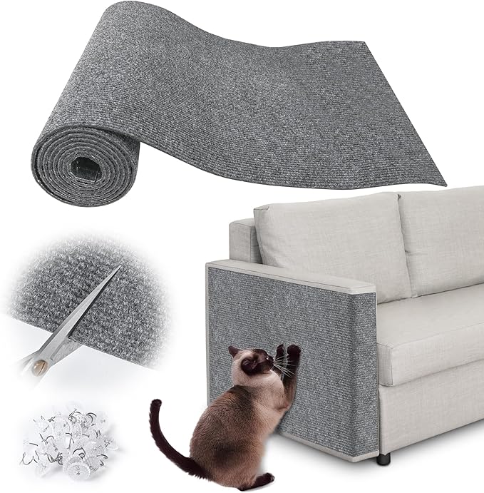 Cat Scratch Furniture Protector - 138" x 13.8" Trimmable Self-Adhesive Cats Claws Scratch Pads, DIY Cat Climbing Couch Protector for Scratch Post Cat Tree Replacement Indoor (Light Gray)