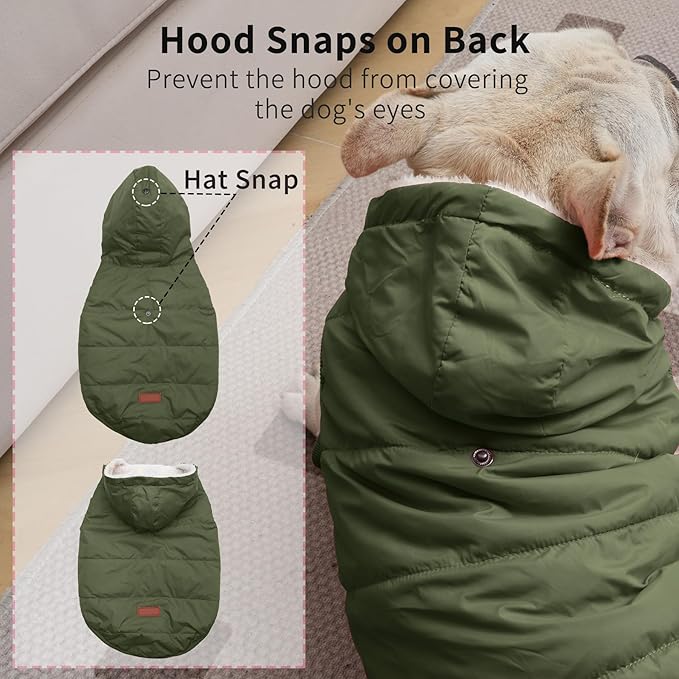 Extra Warm Dog Hoodie in Winter for Large Dogs Jacket Pet Coats with Hooded Green XXL