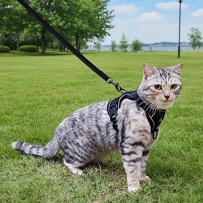 Cat Harness and Leash Set Escape Proof Tactical Small Kitten Harness Emotional Support Cat Vest, Black, S
