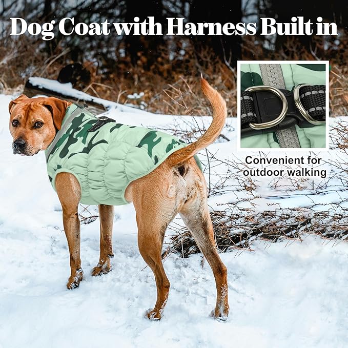 Lelepet Warm Dog Winter Coat Dog Coats for Large Dogs Waterproof Dogs Jacket with Harness Built in Reflective Cold Weather Coats Windproof Zip-Up Winter Fleece Vest Snowsuit Boxer Labrador XL
