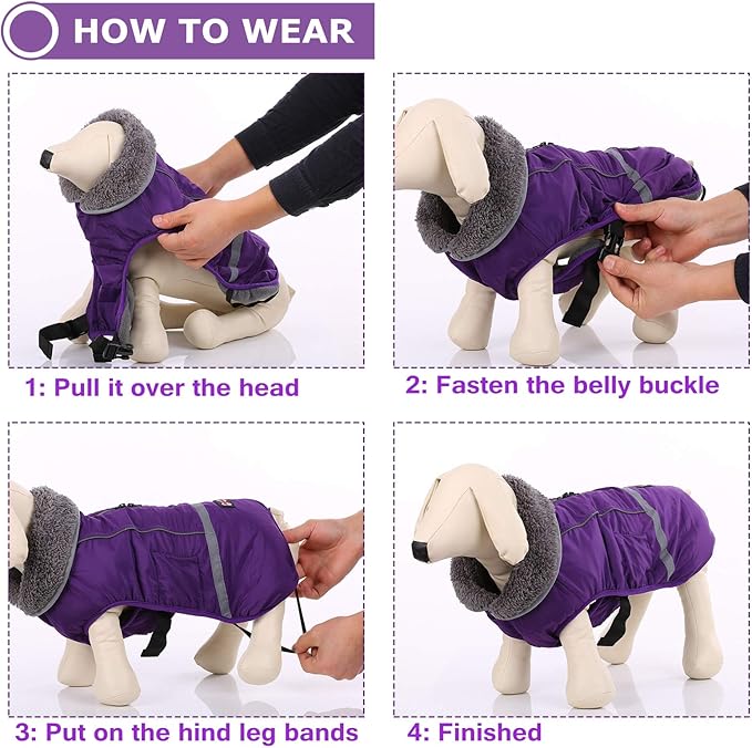 QBLEEV Warm Dog Coat Reflective Jacket, Waterproof Winter Coat Turtleneck Clothes for Cold Weather, Thick Fleece Dogsnowsuit Christmas Vest for Small&MXL Dogs