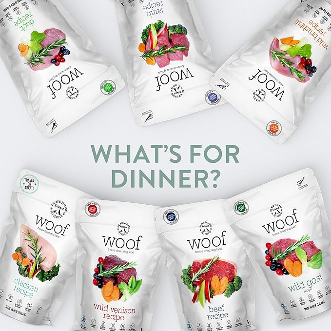 The New Zealand Natural Pet Food Co WOOF Freeze Dried Dog Food - Wild Goat Recipe, High Protein Dog Treats, Natural Dog Food Topper or Snacks,2.2 lb