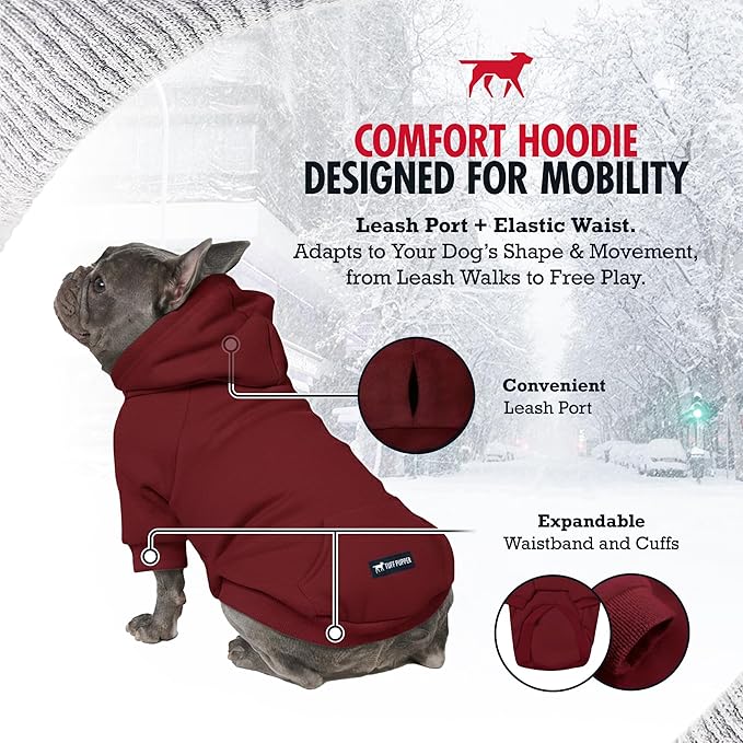 Tuff Pupper Dog Hoodie | Premium Quality 100% Organic Cotton | Ultra Soft Interior for Superior Comfort | Elastic Cuffs & Drawstring for Warmth | Stretch Fit Suitable for All Breeds (Red, M)