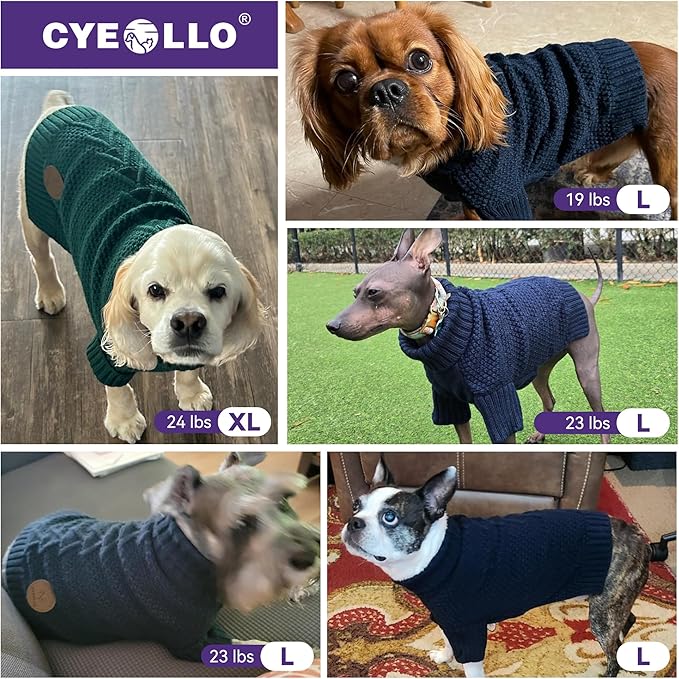 cyeollo Fleece Dog Sweaters for Medium Dogs Male, Stretchy Warm Turtleneck Doggy Clothes for Fall Winter Pullover Doggie Jacket Boy Thermal Knit Pet Apparel with Sleeves, Black XL