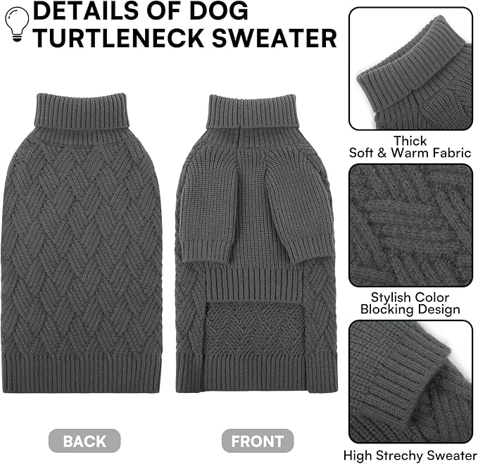 KOESON Medium Dog Sweaters, Warm Sweater for Medium Dogs Female Male, Turtleneck Dog Halloween Sweater with Sleeves, Easy On Pet Sweaters with Sleeves for Beagle, Dachshund, Boston Terrier, Grey, M