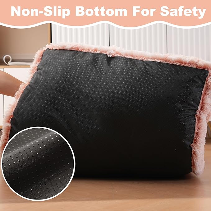 Bedfolks Plush Waterproof Dog Crate Bed with Removable Washable Cover,Faux Fur Kennel Pad for Medium Dogs,29"x21",Pink