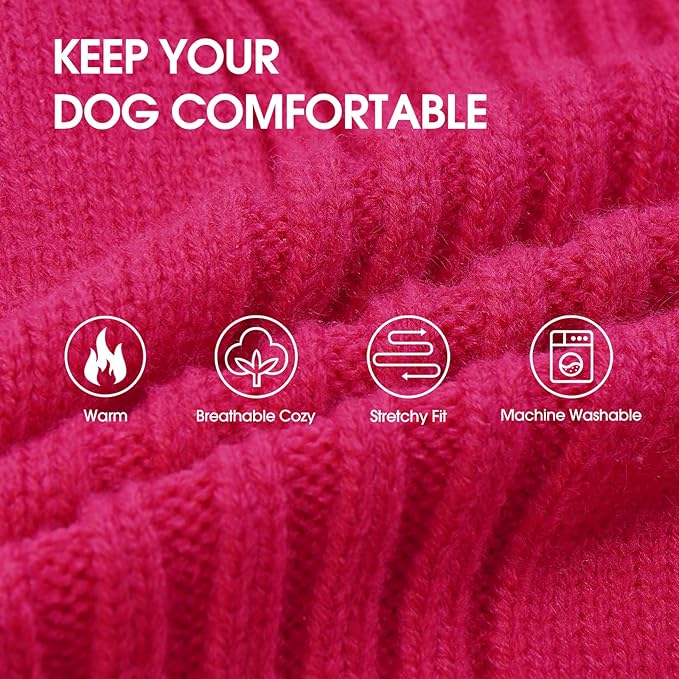 IECOii XXXL Dog Sweater,Warm Dog Sweaters for Extra Large Dogs Girl Boy,Stretchy & Cozy,Turtleneck Knitted Pullover for Pet Wear On Holiday,Easy On Doggy Sweatshirt for Labrador (Rose red,XXXL)