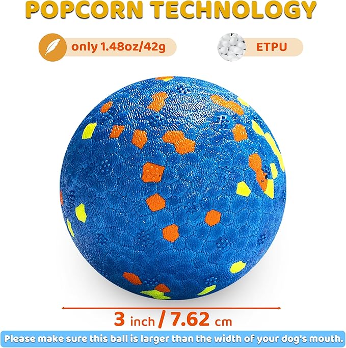 Dog Balls, Indestructible Dog Toy Ball for Aggressive Chewers, Durable High Elasticity Interactive Ball for Training Dog Catch and Fetch, Large Medium Small Dog and Puppies(Blue, 3in, 1pcs)