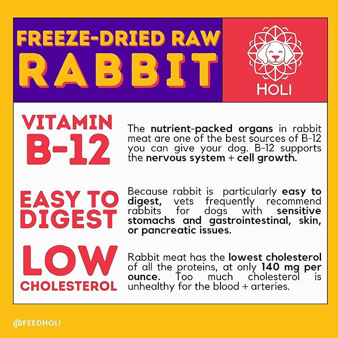 HOLI Rabbit Single Ingredient Dog Food Protein Topper - Made in USA – Human-Grade Freeze Dried Dog Food Mix in Topping – Grain Free, Gluten Free – 100% All Natural - 8oz