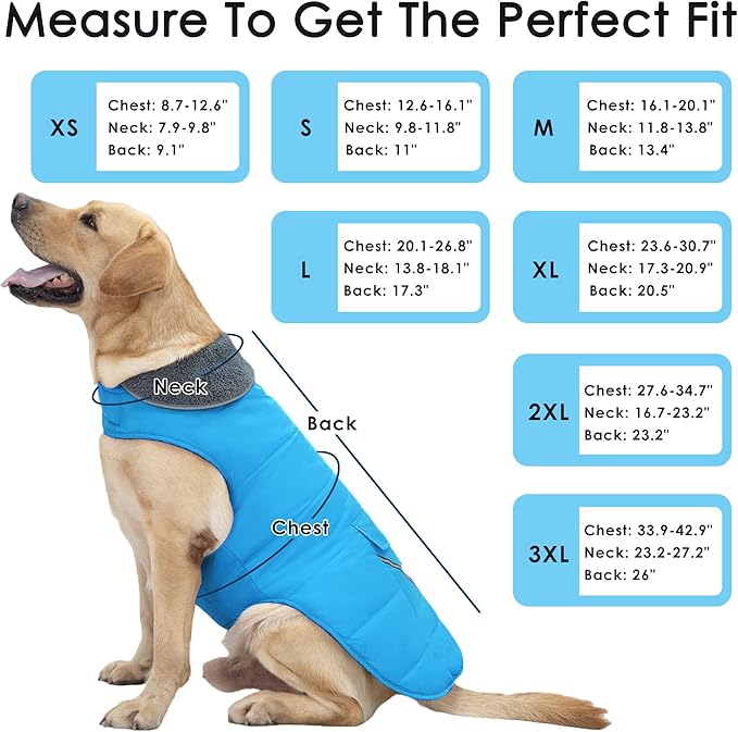 Dog Coat, Waterproof Dog Winter Jacket with Pocket, Reflective Adjustable Pet Snow Vest, Warm Cozy Fleece Sweater for Small Medium Extra Large Dogs - Sky Blue, M