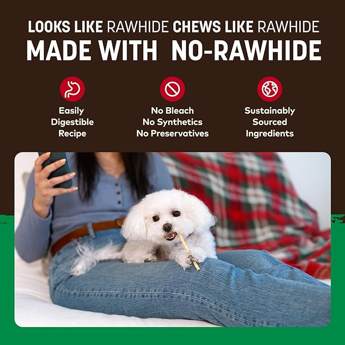 Earth Animal No Hide Stix - Long Lasting Rawhide Free Small Dog Chews Sticks, Holiday Feast - 20 Count Value Pack