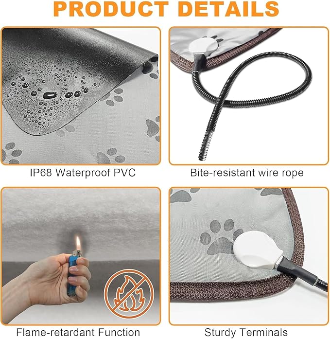 Bestio Extra Large Dog Heating Pad 47×30in Waterproof Heating Dog Bed Smart Constant Temperature Switch and Always On Function, Metal Protection Tube Puppy Bed - Gray