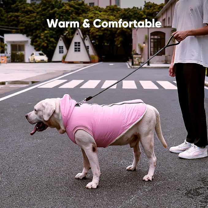Fleece Lining Dog Hoodie with Harness Built in,Extra Warm Small Dog Jacket in Winter Puppy Coats with Hooded,Light Pink M