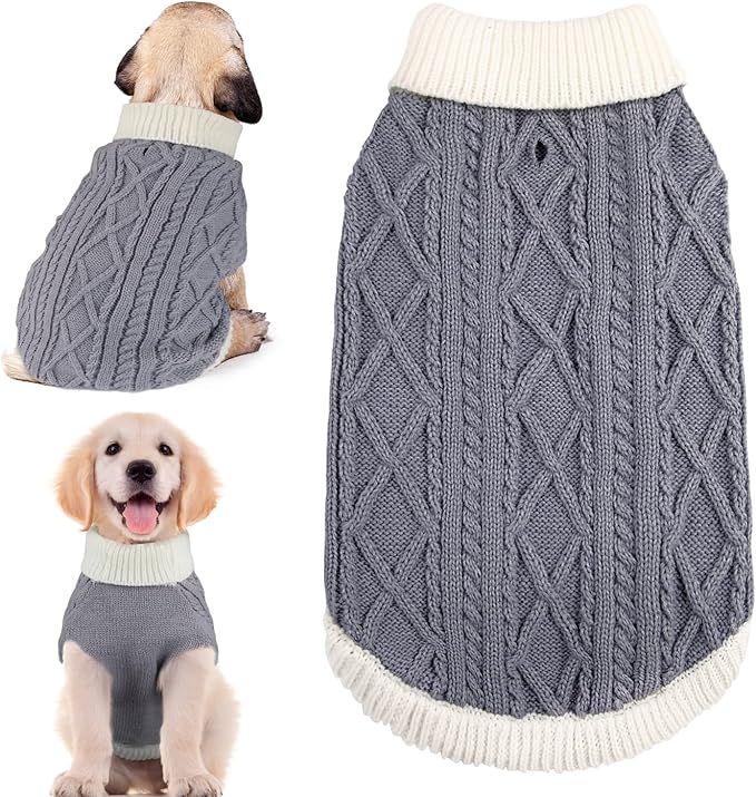 Small Dog Sweaters with Leash Hole Turtleneck Dog Sweaters Knitwear Boys Girls Warm Soft and High Stretch Pet Clothes for Fall Winter，Pet Shirts for Kitten Puppy Grey Large