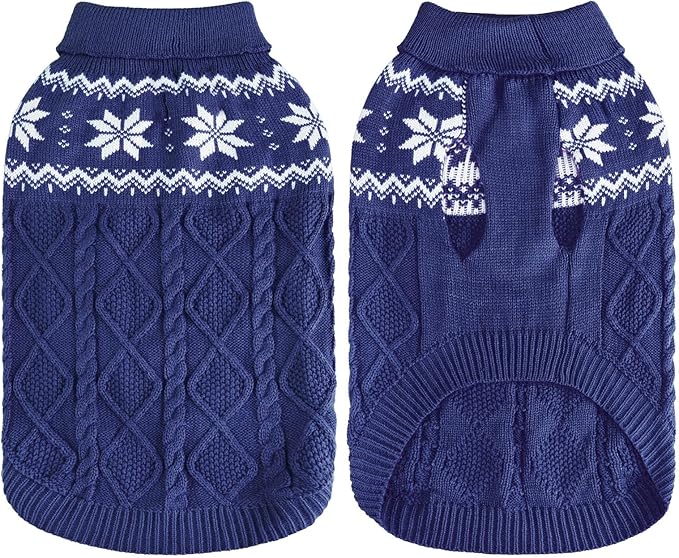Warm Winter Pink Dog Sweater - Cold Weather Pet Clothes for Small Medium Large Dogs Indoor Outdoor, Soft Classic Knit Puppy Apparel Coat, Blue, XL