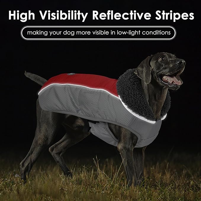 Dog Coat, Waterproof Ripstop Dog Winter Jacket with Leash Hole, Reflective Adjustable Warm Pet Fleece Snow Sweater for Small Medium Large Dogs - Red, 3XL